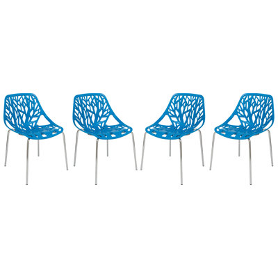 Stackable Dining Side Chairs with Floral Cutout Back and Stainless Steel Legs – Modern Kitchen, Restaurant, or Banquet Seating