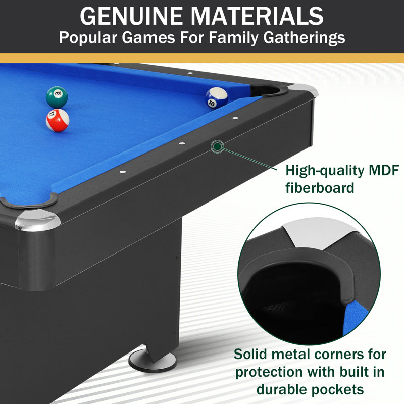 RayChee 84" Pool Table, Modern Billiard Table with with 2 Cue Sticks, 16 Balls, Triangle, Chalk, Brush and Leg Levelers