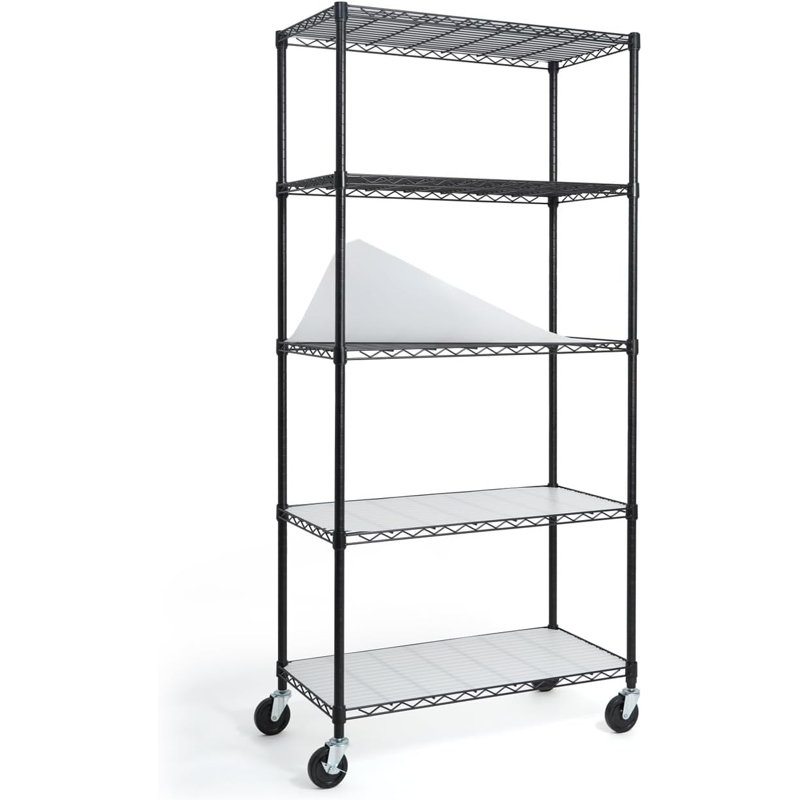 Étagère en métal robuste à 5 niveaux CAPHAUS NSF de qualité commerciale avec roues, pieds de nivellement et doublures, 36 x 18 x 76, noir