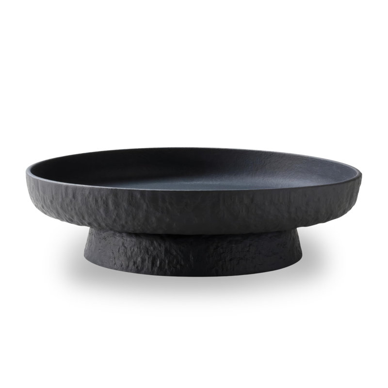 Bol à fruits noirs en granite d'inspiration matte | Cuvette à piédestal large et peu profonde | Centre de table unique de 11 pouces