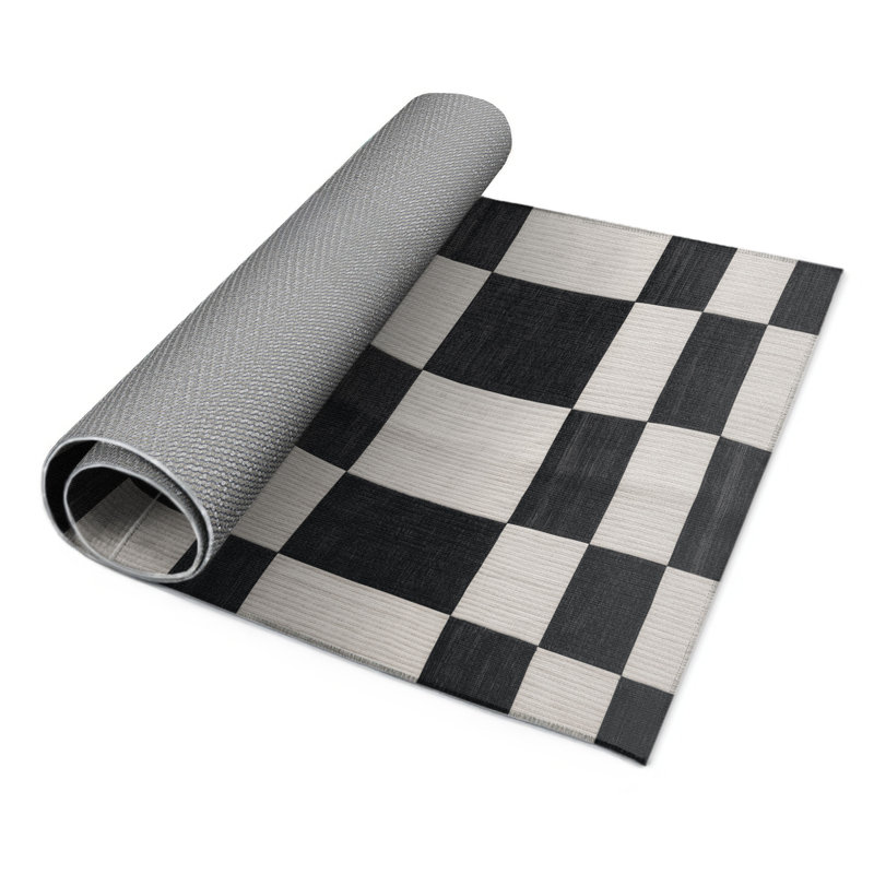 Tapis d'intérieur et d'extérieur à carreaux gris, Rectangulaire 3 pi x 5 pi