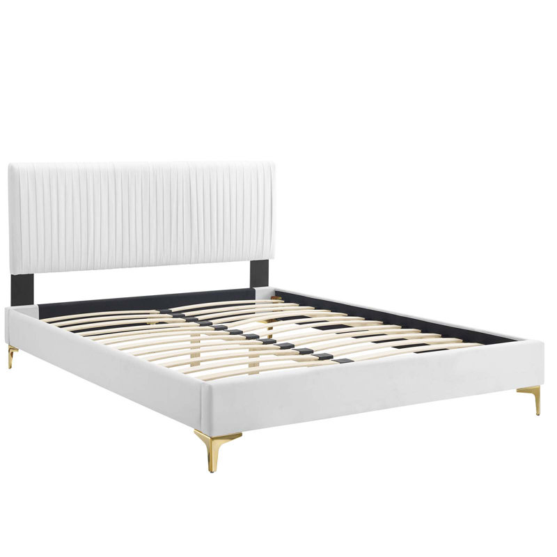 Lit plateforme en velours Peyton Performance, Blanc, Complète