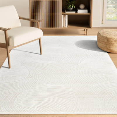 Tapis Abani Rugs Vérone VER110A, moderne, ivoire, texture ondulée ton sur ton, style minimaliste