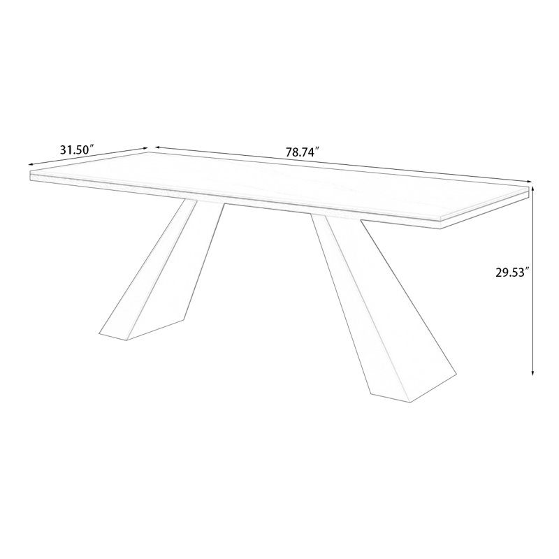 Blanc / noir pierre rectangulaire + table de salle à manger papillon feuille de fer, H 29,53 po x L 78,74 po x l 31,5 po