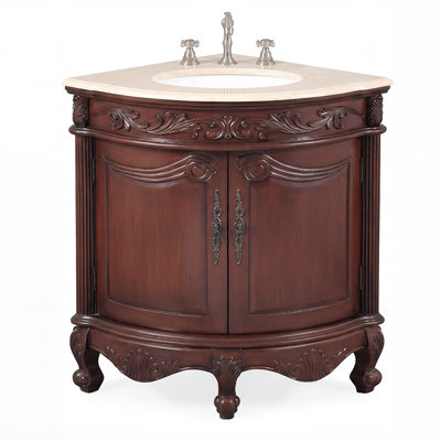 Meuble-lavabo de coin de comptoir en marbre noyer crème 24 po