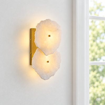 2-Light Brass Wall Sconce Modern Wallchiere with Alabaster Shade