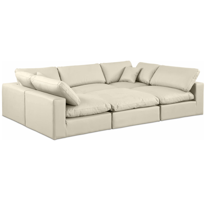 Holtzlander Upholstered U-Shaped Sectional Reversible, Cream Vegan Leather