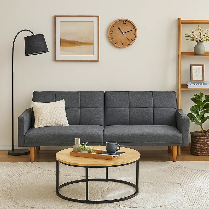 Lucreshia 79.53" W Square Arm Sofa, Polyfiber Light Gray