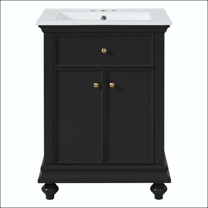 Meuble-lavabo moderne de 24 po avec pieds tournés en boule et tiroir basculant, Black