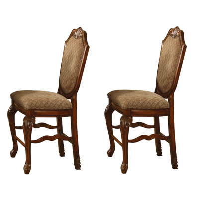 Beige And Cherry Solid Back Counter Height Stools (Set Of 2)