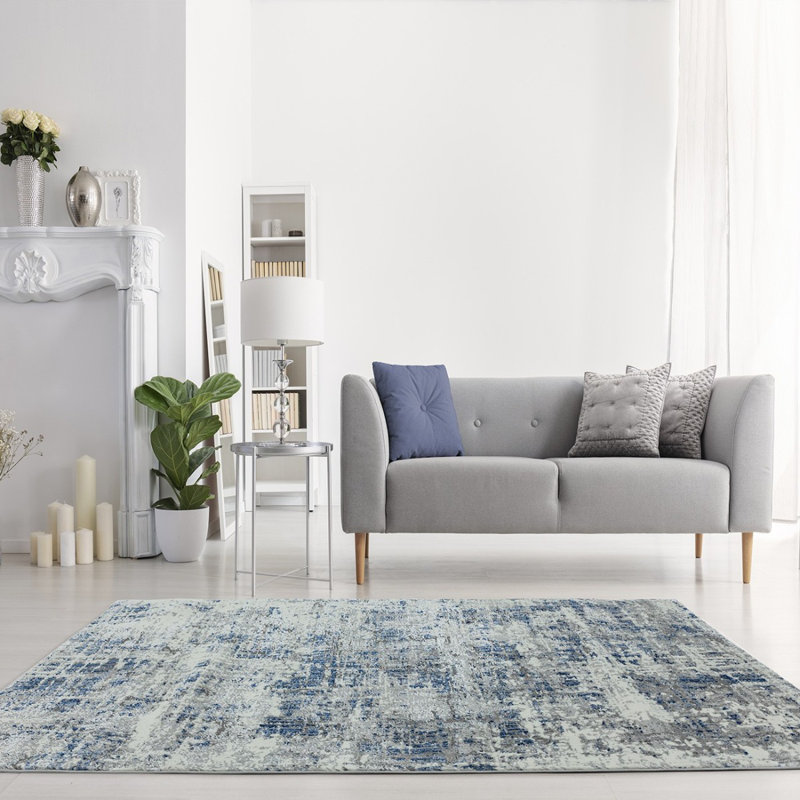 Abstract Blue Modern Abstract Easy To Clean Rug For Living Room Bedroom And Dining Room, Polypropylene Plastic/Polyester