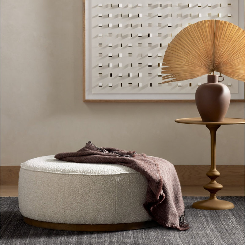 Kensington 36" Round Cocktail Ottoman, Knoll Natural Boucle, Distressed Natural