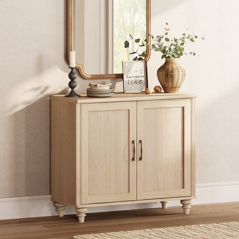 Buffet Corretta avec portes en bois, meuble de rangement pour la cuisine, table basse en bois avec rangement, buffet/crédence de style ferme moderne pour salle à manger ou salon, beige, 86 cm (34 pouces).
