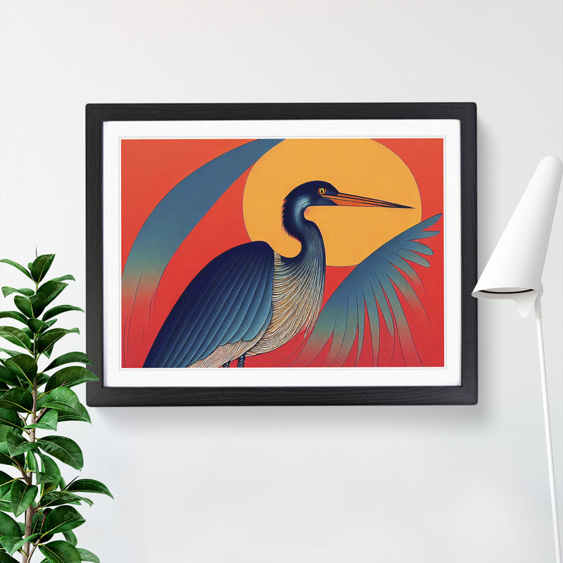 Artistic Heron Bird - Single Picture Frame Print, Black Framed, 34cm H x 46cm W x 2cm D