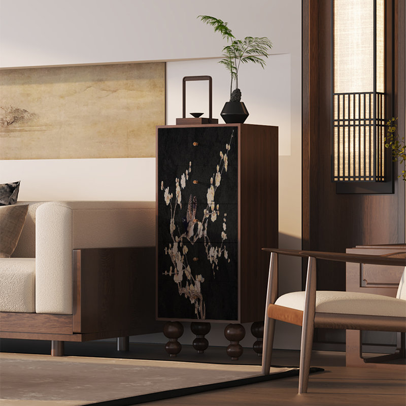 Armoire pratique à cinq tiroirs en bois de frêne, Noyer