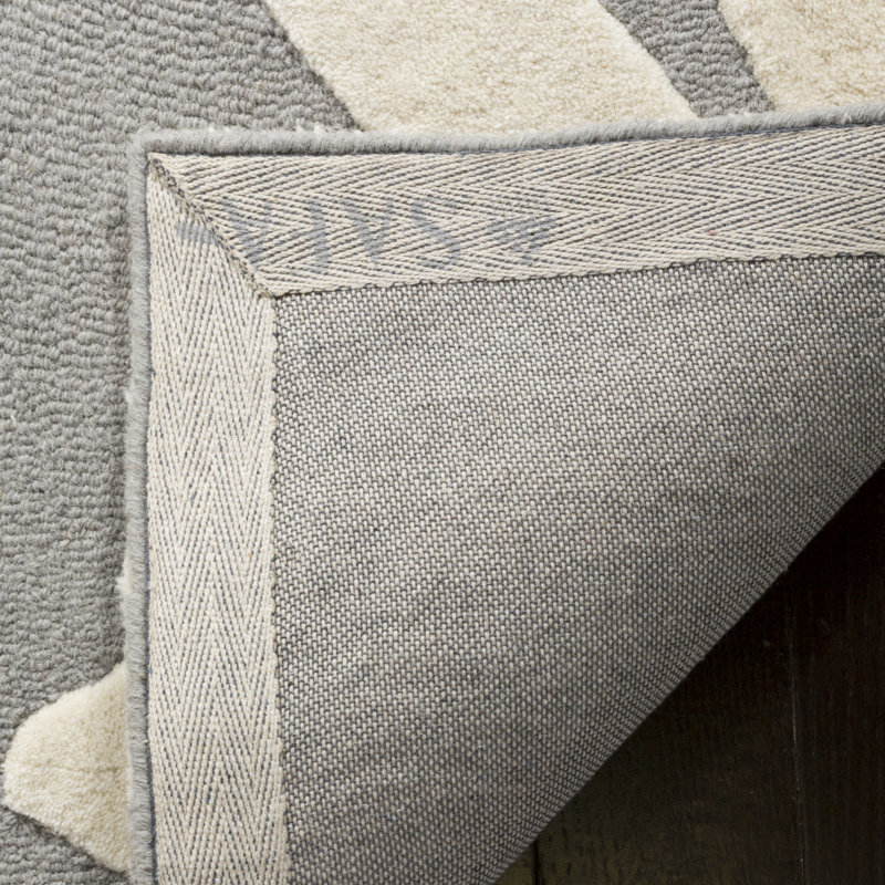 Tapis floral gris / ivoire en laine touffetée à la main Claro, Carré 5 pi