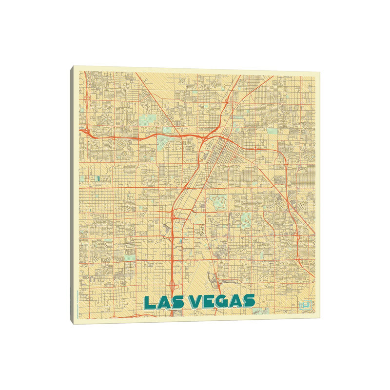 Las Vegas Retro Urban Blueprint Map 1 Piece Wrapped Canvas Wall Art, 93.98 cm H x 93.98 cm W x 1.91 cm D