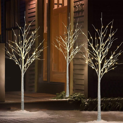 4FT & 5FT & 6FT Lighted Artificial Birch Christmas Tree Set