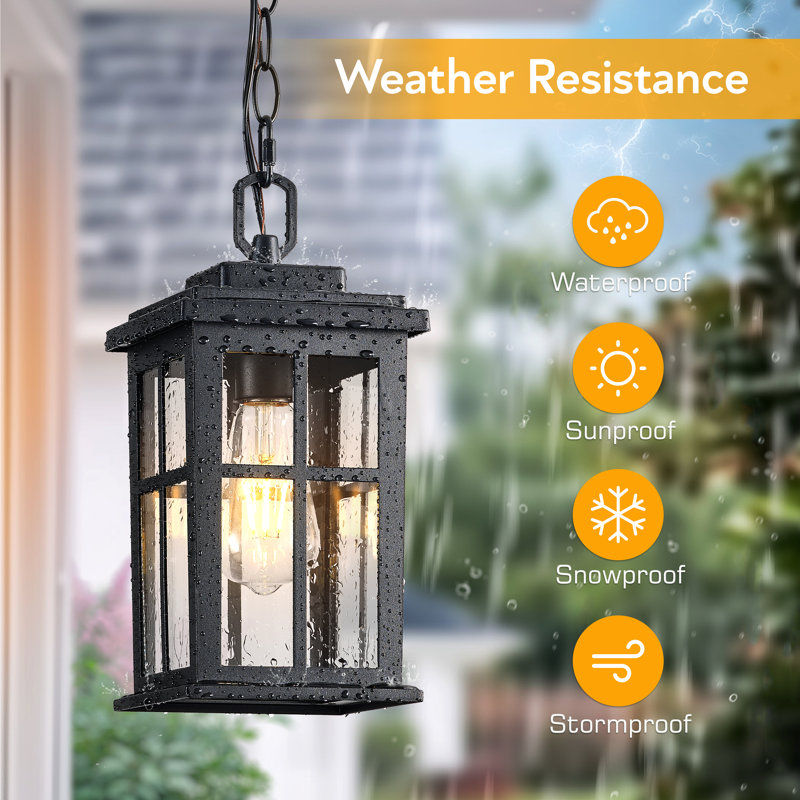 Modern Black Outdoor Hanging Lantern with Adjustable Chain