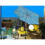 Parasol de patio à énergie solaire 9 pi, auvent rond avec motif + cyan, 6 nervures en acier, système de manivelle facile, inclinaison à 45 degrés, intempéries, pour parasol ombragé avec lumières à DEL, mât, bouton-poussoir