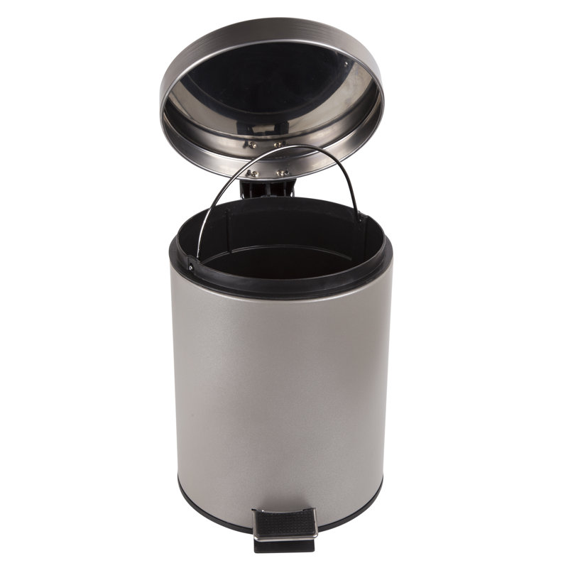 Gray Stainless Steel Round Step Trash Can with Pedal, 5 Liter