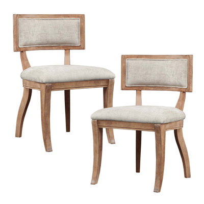 Classic Curved Back Dining Chair Set Of 2 With Wire Brushed Birch And White Ceruse Finish For Elegant Dining