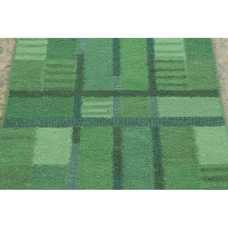 Vintage Wool Geometric Area Rug in Green