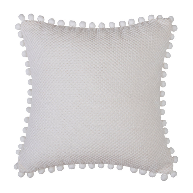  Coussin Pom-Poms, Polyester/ Bourre en polyester, Crème, crème, 20 po x 20 po
