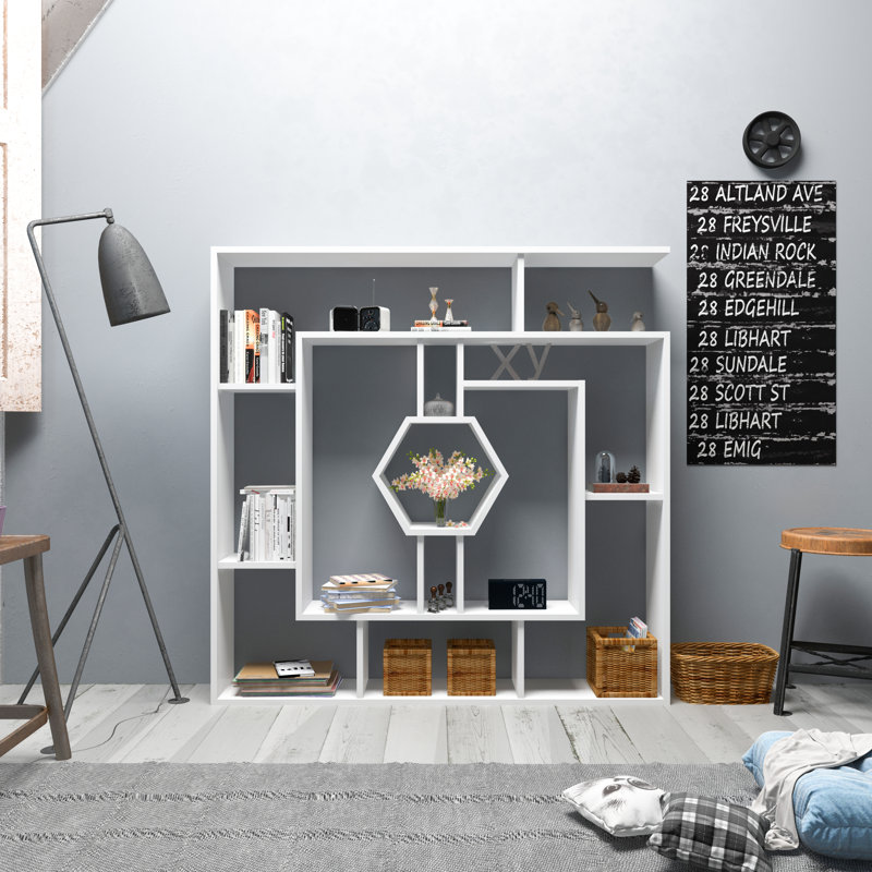 134cm H x 134cm W Geometric Bookcase, White