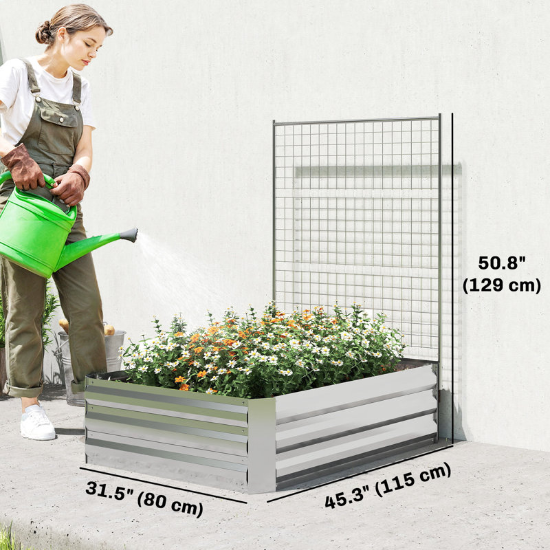 Lit de jardin surélevé galvanisé avec treillis, fond ouvert, argent, H 50,8 po x l 31,5 po x P 31,5 po, Argent