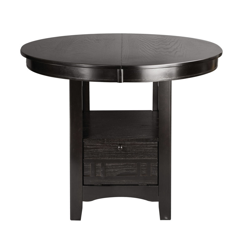 Table de salle à manger à hauteur de comptoir cerisier foncé avec rallonge, base de rangement - regard de pièce traditionnel en feuille et magnificence