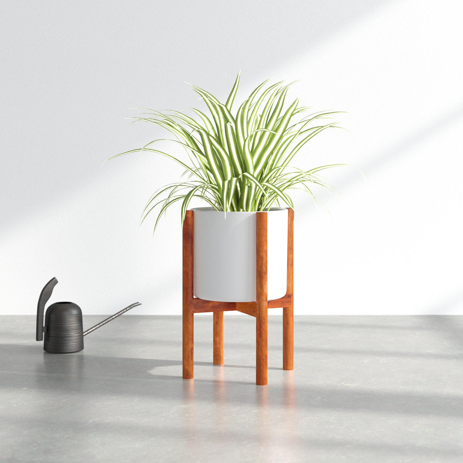 Dominic Pot Planter, White/Walnut