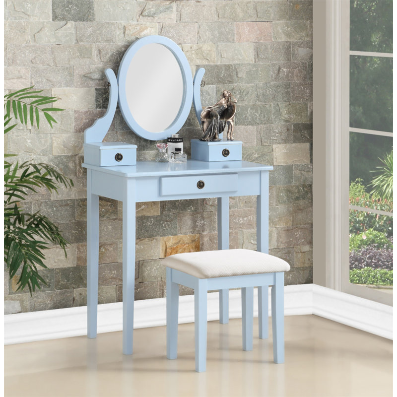 Ensemble coiffeuse et tabouret de maquillage Moniys, Bleu