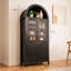 Élégante armoire de rangement noire avec tablettes réglables, tiroirs cachés et portes en verre convenant à la cuisine, au salon et à la salle à manger-249840007