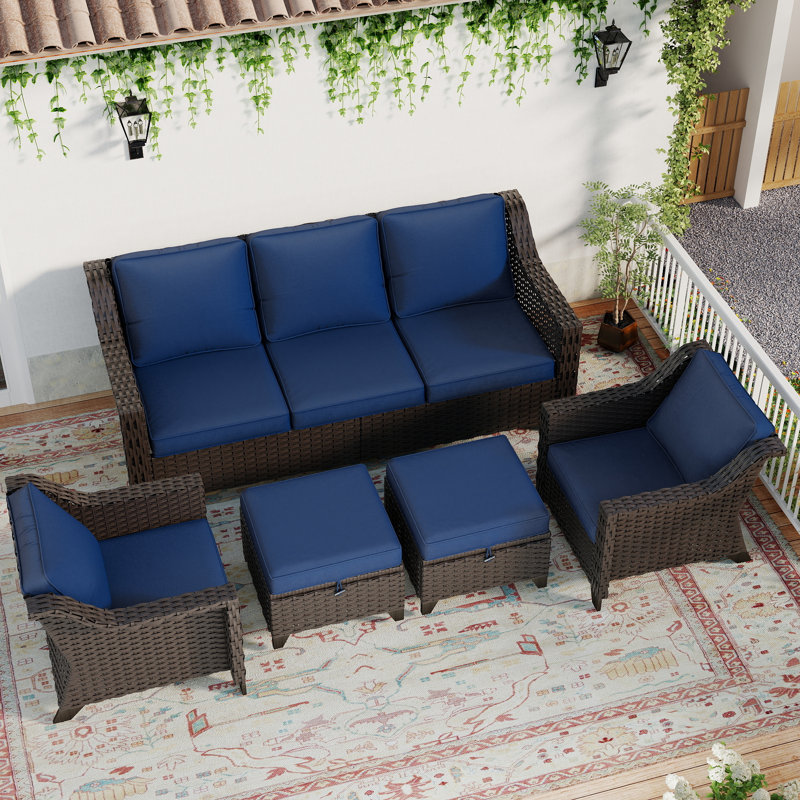 5 - Person Seating Group with Cushions, Blue