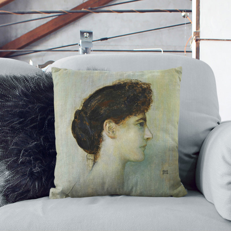 Portrait Of A Woman By Franz Von Stuck Square Throw Cushion, 55cm H x 55cm W x 20cm D, Black
