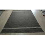 Gray Handwoven Wool Subtle Linear Bands Geometric Modern Contemporary Carpet Rug