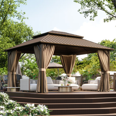 14 Ft. W X 12 Ft. D Outdoor Patio Gazebo With Hardtop Double Roof