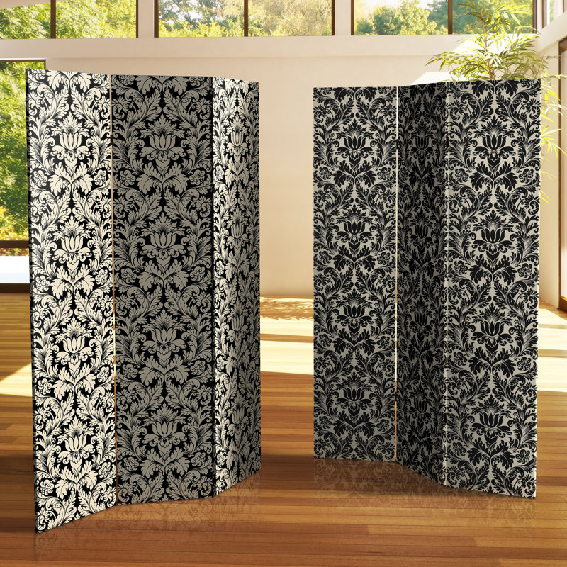 6 Ft. Tall Double Sided Ocean Damask Canvas Room Divider, Yellow