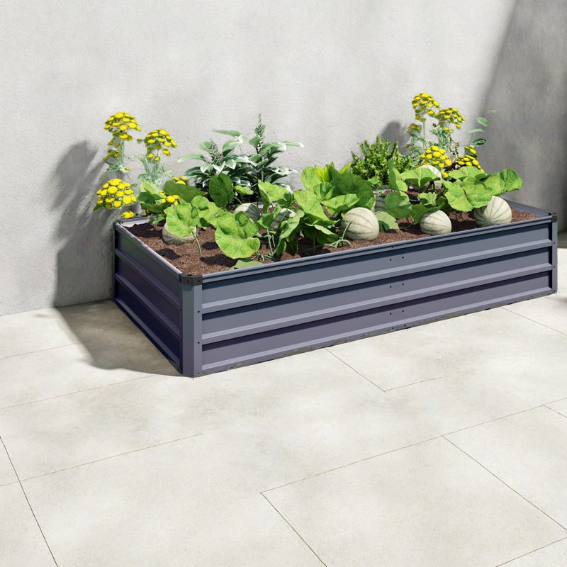 Spacious Planters, Galvanized Steel 6x3x1 Ft Modern Raised Bed Yard