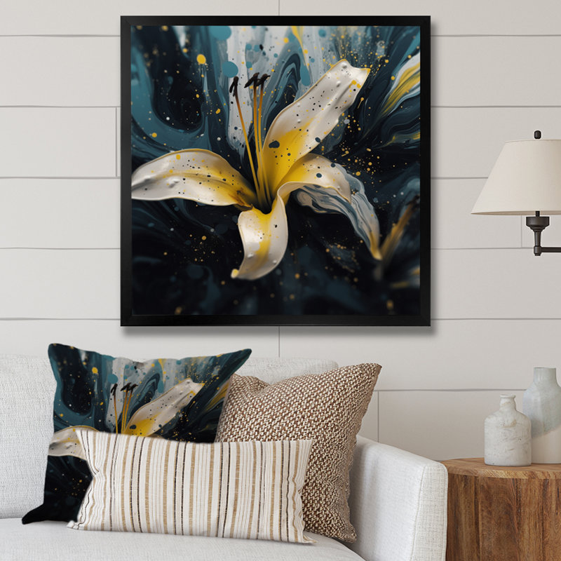 «Yellow Artful Lilies II» sur toile, Cadre photo noir, H 16 po x l 16 po x P 1 po