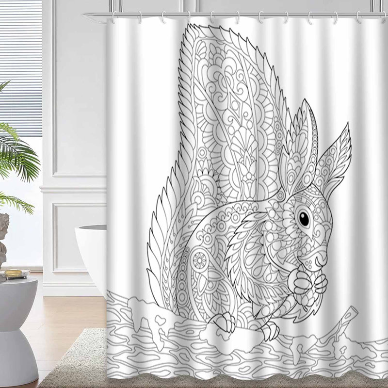 Rideau de douche avec 12 crochets Squirrel Tree Branch, L 72 po x l 78 po