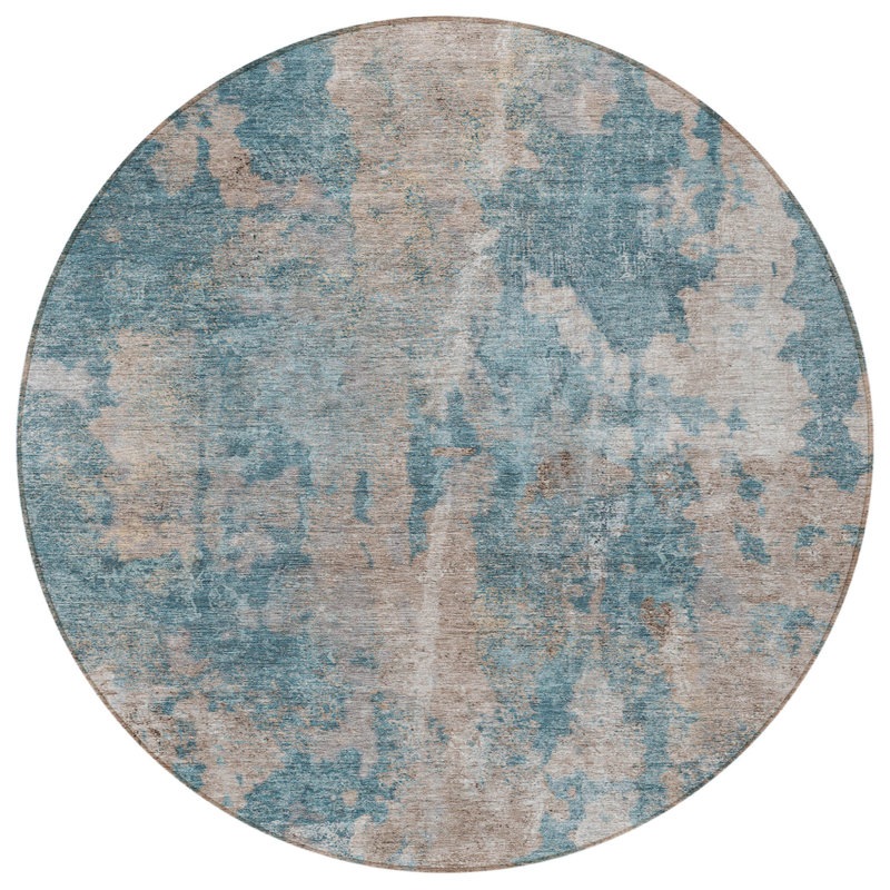 Tapis rond extérieur antidérapant rond 8 'sarcelle et taupe