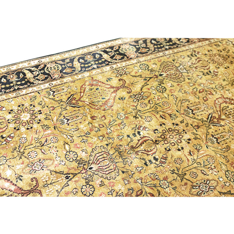 Hand Knotted Wool Area Rug in Gold And Black