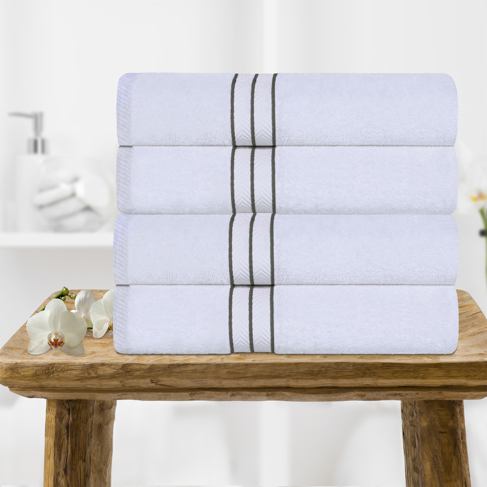 Josann Turkish Cotton Ultra-Plush Solid 4 Piece Bath Towel Set, Charcoal