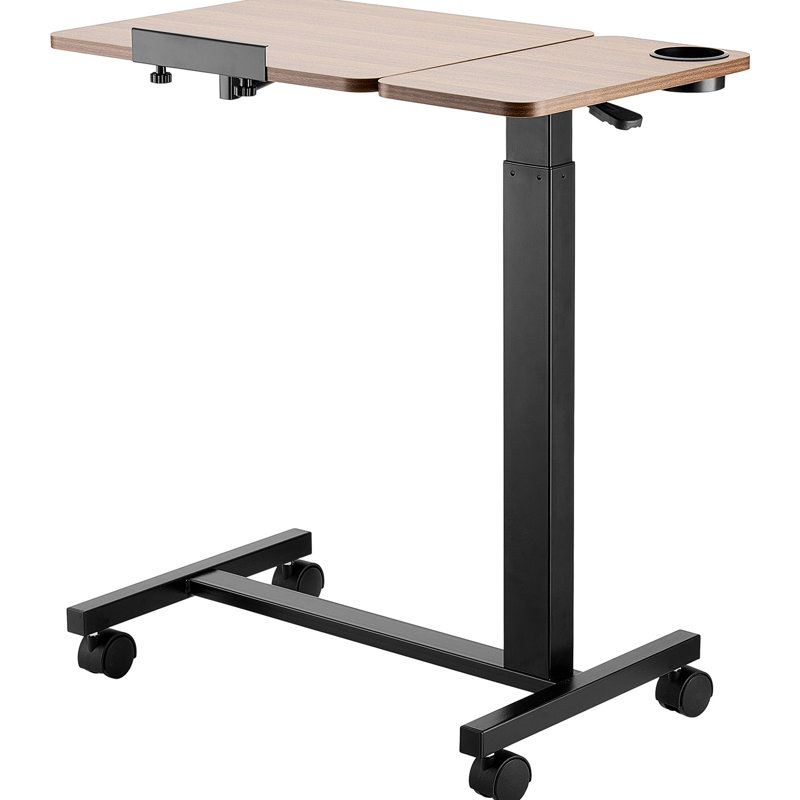 Bureau portatif au-dessus du lit avec hauteur et angle réglables, 4 roulettes, bureau rabattable, porte-gobelet, pour bureau à domicile et bureau, construction de table en acier noir