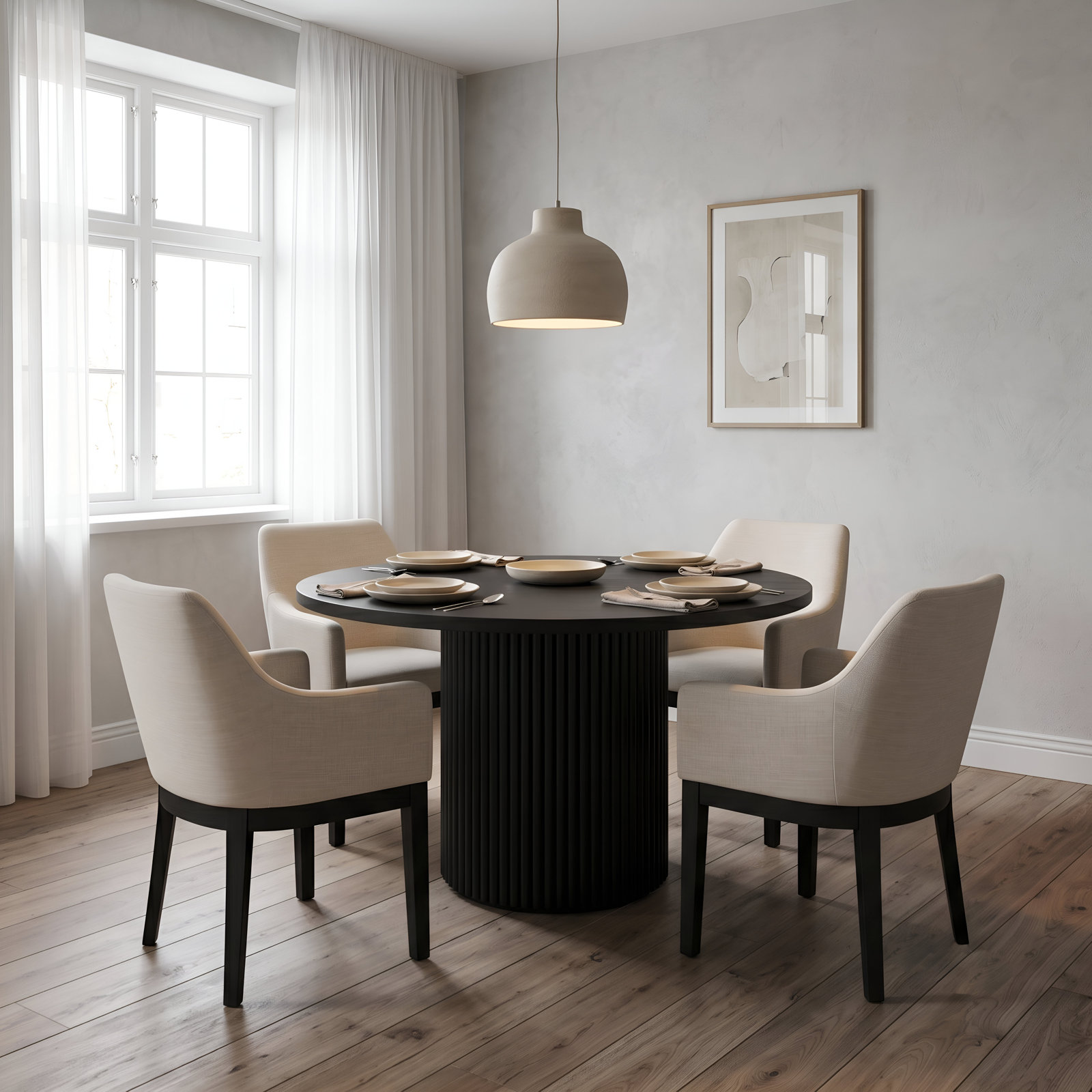 Reba Round 42" Dining Table, Black, Black