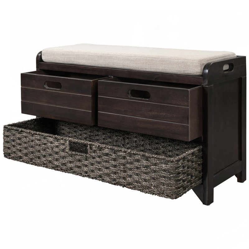 Entryway Bench with Removable Basket and Drawers, Espresso