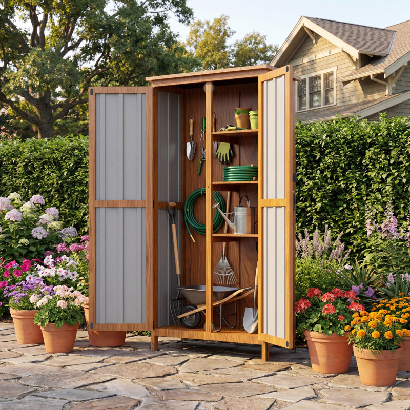Armoire de rangement pour l'extérieur, abri de jardin verrouillable à 3 tablettes réglables, rangement pour outils pour piscine, noir