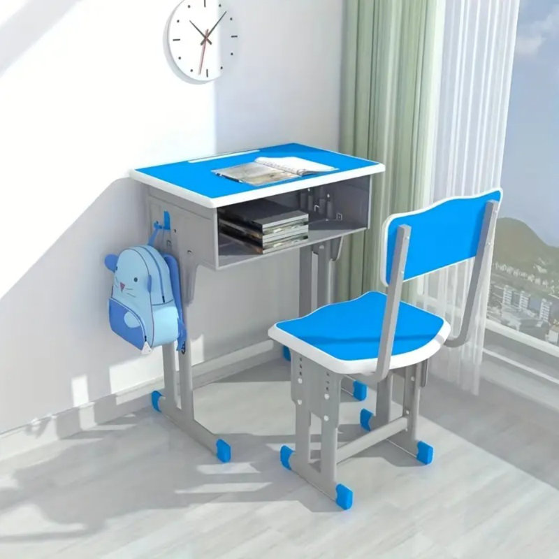 Chaise de bureau d'école pour enfants, Blanc / Bleu 